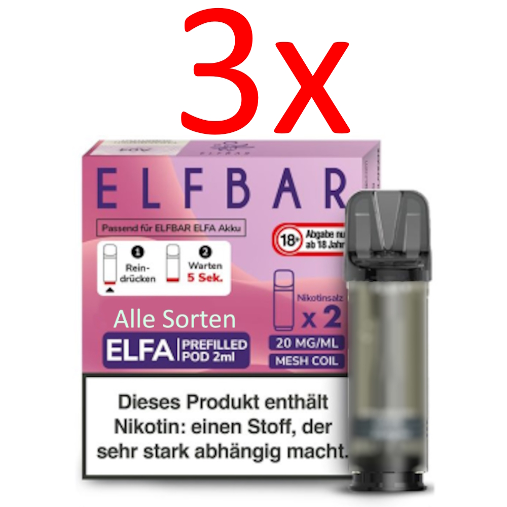 3x Elfbar Elfa Pods 20mg/ml Nikotin 3x Elfbar Elfa Pods 20mg/ml Nikotin