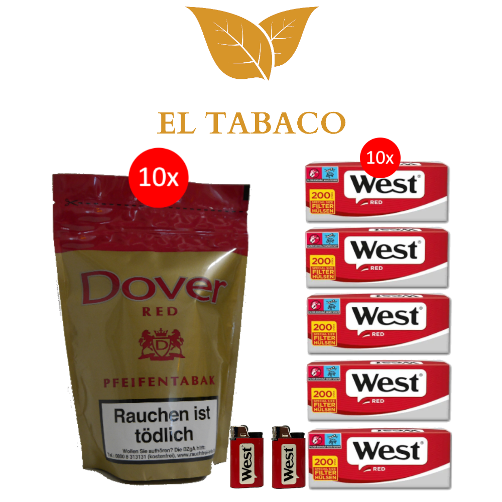 10 Dover Red Pfeifentabak á 100g mit 10x200 Filter Hülsen und 2 Feuerzeugen 10 Dover Red Pfeifentabak á 100g mit 10x200 Filter Hülsen und 2 Feuerzeugen