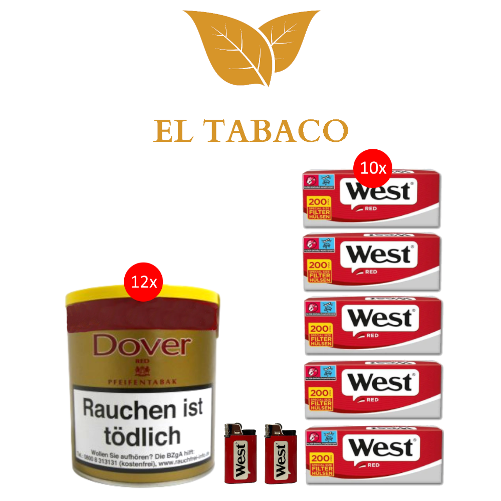12 Dover Red Pfeifentabak á 60g mit 10x200 Filter Hülsen und 2 Feuerzeugen 12 Dover Red Pfeifentabak á 60g mit 10x200 Filter Hülsen und 2 Feuerzeugen